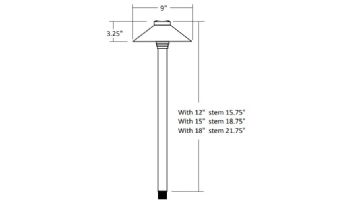 Sollos Straight Hat LED Path Light Fixture | 9" Hat 15" Stem | Arquitectural Aluminum - Textured Bronze | PSH090-TZ-15 914030