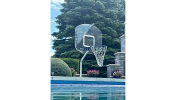 Global Pool Products Heavy Duty Basketball Set | 12" Offset with Net & Ball | Silver Vein Frame | No Anchors | GPPOTE-HDBBS-SV