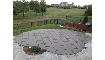 Merlin SmartMesh 15-Year Mesh Safety Cover | Rectangle 16' x 32' | Flush 4' x 8' Right Side Step | Tan | 16M-T-TN