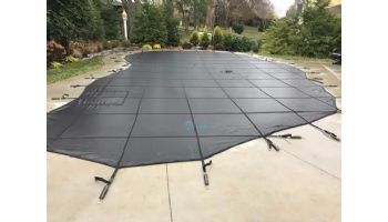 Merlin Dura-Mesh 15-Year Mesh Safety Cover | Rectangle 16' x 32' | Flush 4' x 8' Left Side Step | Black | 13M-M-BK