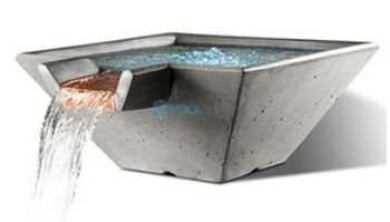 Slick Rock Concrete 22" Square Cascade Water Bowl | Coal Gray | Copper Spillway | KCC22SSPC-COALGRAY