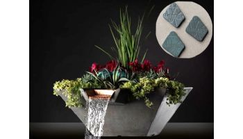 Slick Rock Concrete 22" Square Cascade Water Bowl + Planter | Denim | Copper Scupper | KCC22SSCC-DENIM