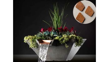 Slick Rock Concrete 22" Square Cascade Water Bowl + Planter | Copper | Stainless Steel Scupper | KCC22SSCSS-COPPER