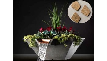 Slick Rock Concrete 22" Square Cascade Water Bowl + Planter | Umber | Stainless Steel Scupper | KCC22SSCSS-UMBER