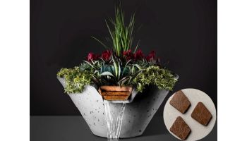 Slick Rock Concrete 29" Conical Cascade Water Bowl + Planter | Mahogany | Copper Scupper | KCC29CSCC-MAHOGANY