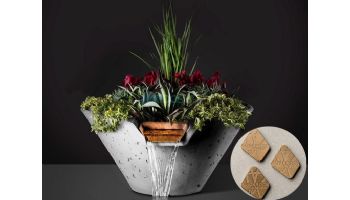 Slick Rock Concrete 29" Conical Cascade Water Bowl + Planter | Umber | Copper Scupper | KCC29CSCC-UMBER