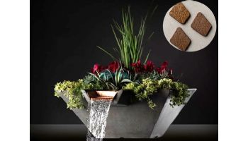 Slick Rock Concrete 29" Square Cascade Water Bowl + Planter | Rust Buff | Copper Scupper | KCC29SSCC-RUSTBUFF