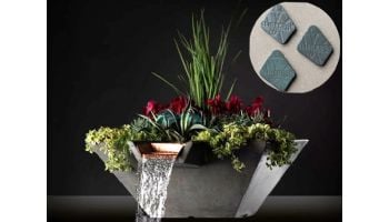Slick Rock Concrete 34" Square Cascade Water Bowl + Planter | Denim | Stainless Steel Scupper | KCC34SSCSS-DENIM