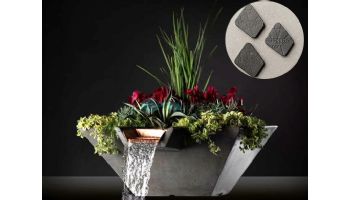 Slick Rock Concrete 34" Square Cascade Water Bowl + Planter | Gray | Stainless Steel Scupper | KCC34SSCSS-GRAY