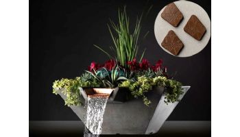 Slick Rock Concrete 34" Square Cascade Water Bowl + Planter | Mahogany | Stainless Steel Scupper | KCC34SSCSS-MAHOGANY