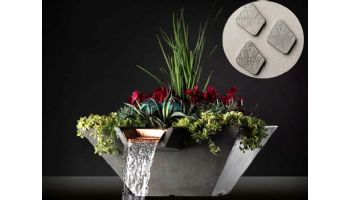 Slick Rock Concrete 34" Square Cascade Water Bowl + Planter | Shale | Stainless Steel Scupper | KCC34SSCSS-SHALE