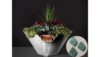 Slick Rock Concrete 34" Conical Cascade Water Bowl + Planter | Seafoam | Stainless Steel Scupper | KCC34CSCSS-SEAFOAM