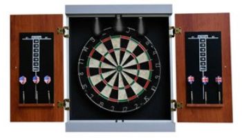 Hathaway Geneva Bristle Dartboard and Cabinet Set with LED Lighting | Walnut Finish | BG50394