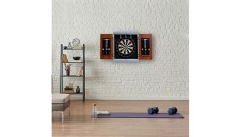 Hathaway Geneva Bristle Dartboard and Cabinet Set with LED Lighting | Walnut Finish | BG50394
