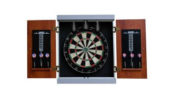 Hathaway Geneva Bristle Dartboard and Cabinet Set with LED Lighting | Walnut Finish | BG50394