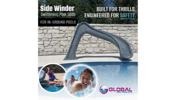Global Pool Products Side Winder Swimming Pool Slide with LED Light | Right Turn | Gray | GPPSSW-GREY-R-LED