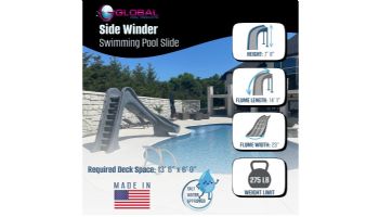 Global Pool Products Side Winder Swimming Pool Slide with LED Light | Right Turn | Gray | GPPSSW-GREY-R-LED