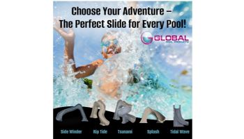 Global Pool Products Side Winder Swimming Pool Slide with LED Light | Right Turn | Gray | GPPSSW-GREY-R-LED