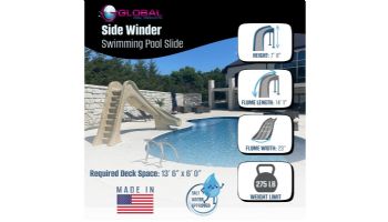 Global Pool Products Side Winder Swimming Pool Slide with LED Light | Right Turn | Sandstone | GPPSSW-SAND-R-LED