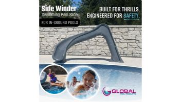 Global Pool Products Side Winder Swimming Pool Slide with LED Light | Left Turn | Gray | GPPSSW-GREY-L-LED