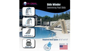 Global Pool Products Side Winder Swimming Pool Slide with LED Light | Left Turn | Sandstone | GPPSSW-SAND-L-LED