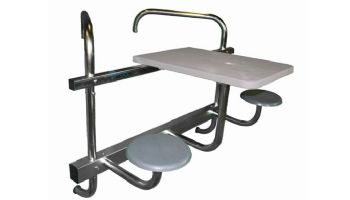 Global Pool Products 2-Seat Swim-Up High-Top Table with Matching Umbrella | Silver Vein Powder Coated Frame - Gray Top | GPPOTE-2STHT-SV-S-U