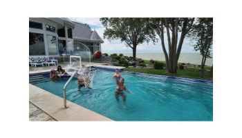 Global Pool Products Heavy Duty Basketball Set | 12" Offset with Net & Ball | Sand Frame | No Anchors | GPPOTE-HDBBS-SD