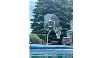 Global Pool Products Heavy Duty Basketball Set | 12" Offset with Net & Ball | White Frame | No Anchors | GPPOTE-HDBBS-WH