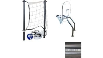 Global Pool Products X2 Basketball 17.5" Anchor Spacing & Volleyball with 16' Net & Ball Combo | Silver Vein | No Anchors | GPP-X2VB16-SV