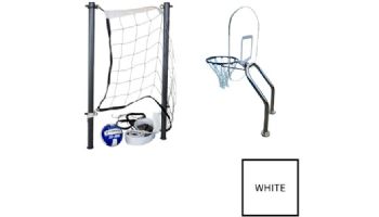 Global Pool Products X2 Basketball 17.5" Anchor Spacing & Volleyball with 16' Net & Ball Combo | Silver Vein | No Anchors | GPP-X2VB16-SV