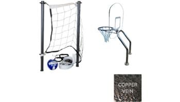 Global Pool Products X2 Basketball 17.5" Anchor Spacing & Volleyball with 16' Net & Ball Combo | Silver Vein | No Anchors | GPP-X2VB16-SV