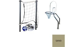 Global Pool Products X2 Basketball 17.5" Anchor Spacing & Volleyball with 16' Net & Ball Combo | Silver Vein | No Anchors | GPP-X2VB16-SV