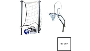 Global Pool Products X2 Basketball 17.5" Anchor Spacing & Volleyball with 16' Net & Ball Combo | Silver Vein | No Anchors | GPP-X2VB16-SV