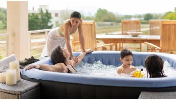 MSpa Comfort Series Tekapo Inflatable Square Bubble Spa | Metallic Blue Liner | 4-Person | C-TE042