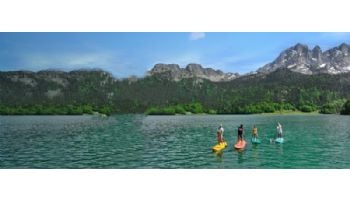 Aqua Marina All-Around iSUP | Aluminum Sports III Paddle with Safety Leash | Monster - Sky Glider | 12' x 33" | BT-23MOP
