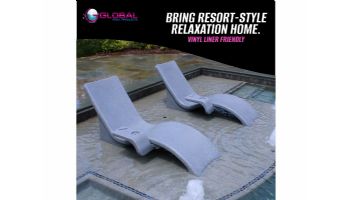 Global Pool Products Lounge Chair with Connecting Table | Set of 2 | Gray | GPP-LFS-G