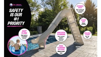 Global Pool Products Bad Axe X6 Swimming Pool Slide | Right Turn | Silver Quartz | GPPS-BAX6-SQ-R