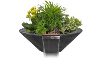 The Outdoor Plus 32" Round Cazo Planter & Water Bowl | GFRC Wood Grain | Ebony | OPT-32RWGPW-EBN