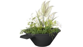 The Outdoor Plus 30" Round Cazo Planter & Water Bowl | Powder Coated Metal | Black | OPT-R30PCPW-BLK
