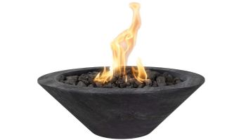 The Outdoor Plus 24" Round Cazo Fire Bowl | GFRC Wood Grain | Low Voltage Electronic Ignition - Natural Gas | Ebony | OPT-24RWGFOE12V-EBN-NG