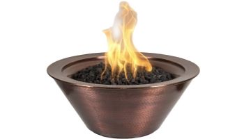 The Outdoor Plus 30" Round Cazo Fire Bowl | Match Lit with Flame Sense - Natural Gas | Hammered Patina Copper | OPT-102-30NWFFSML-NG