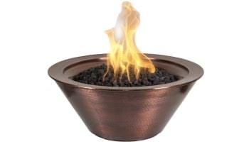 The Outdoor Plus 30" Round Cazo Fire Bowl | Low Voltage Electronic Ignition - Liquid Propane | Hammered Patina Copper | OPT-102-30NWFE12V-LP