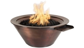 The Outdoor Plus 36" Round Cazo Fire & Water Bowl | Match Lit with Flame Sense - Liquid Propane | Hammered Patina Copper | OPT-102-36NWCBFSML-LP