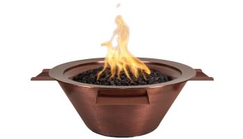 The Outdoor Plus 36" Round Cazo 4-Way Spill Fire & Water Bowl | Match Lit - Liquid Propane | Hammered Patina Copper | OPT-4W36-LP