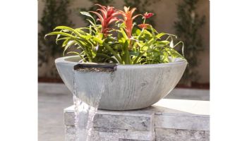 The Outdoor Plus 27" Round Sedona Planter & Water Bowl | GFRC Wood Grain | Ebony | OPT-27RWGWP-EBN