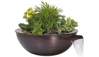 The Outdoor Plus 27" Round Sedona Planter & Water Bowl | Hammered Patina Copper | OPT-27RCPRPW