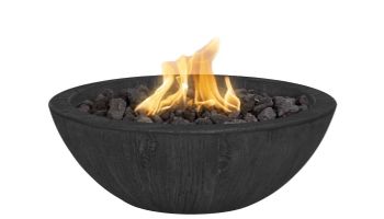 The Outdoor Plus 27" Round Sedona Fire Bowl | GFRC Wood Grain | Low Voltage Electronic Ignition - Natural Gas | Ebony | OPT-27RWGFOE12V-EBN-NG