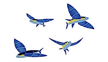 Artistry In Mosaics Flying Fish Set of 4 Blue Mosaic | 7" x 9" Each Aprox. | FFSBLUOS