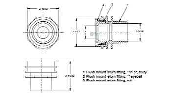 AquaStar 1" Flush Mount Return Fitting with Water Stop | Black | 302
