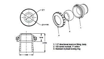 AquaStar Three Piece Directional Eyeball Fitting | 1-1 2 Knock-In | Clear | 4100